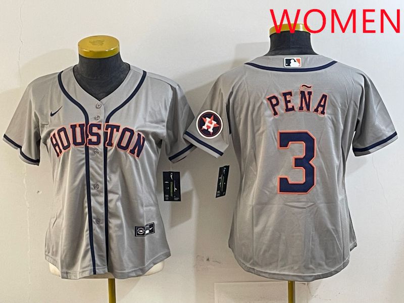 Women Houston Astros #3 Pena Grey Game 2025 Nike MLB Jersey style 1->women mlb jersey->Women Jersey
